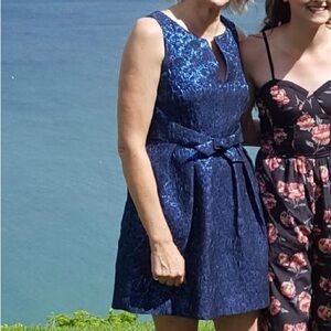 Eva Franco Navy Textured Midi Dress